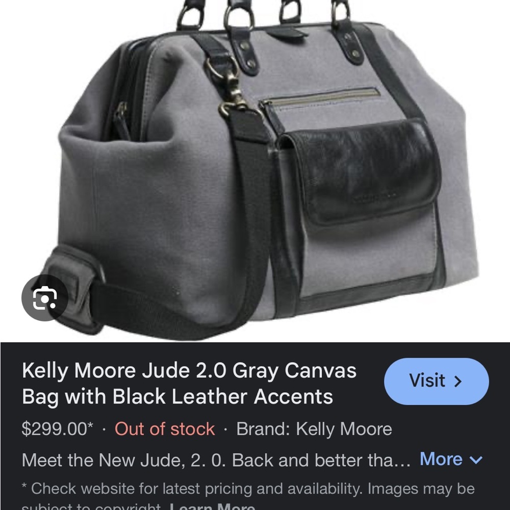 Kelly Moore Gray Duffel Bag with Black Accents